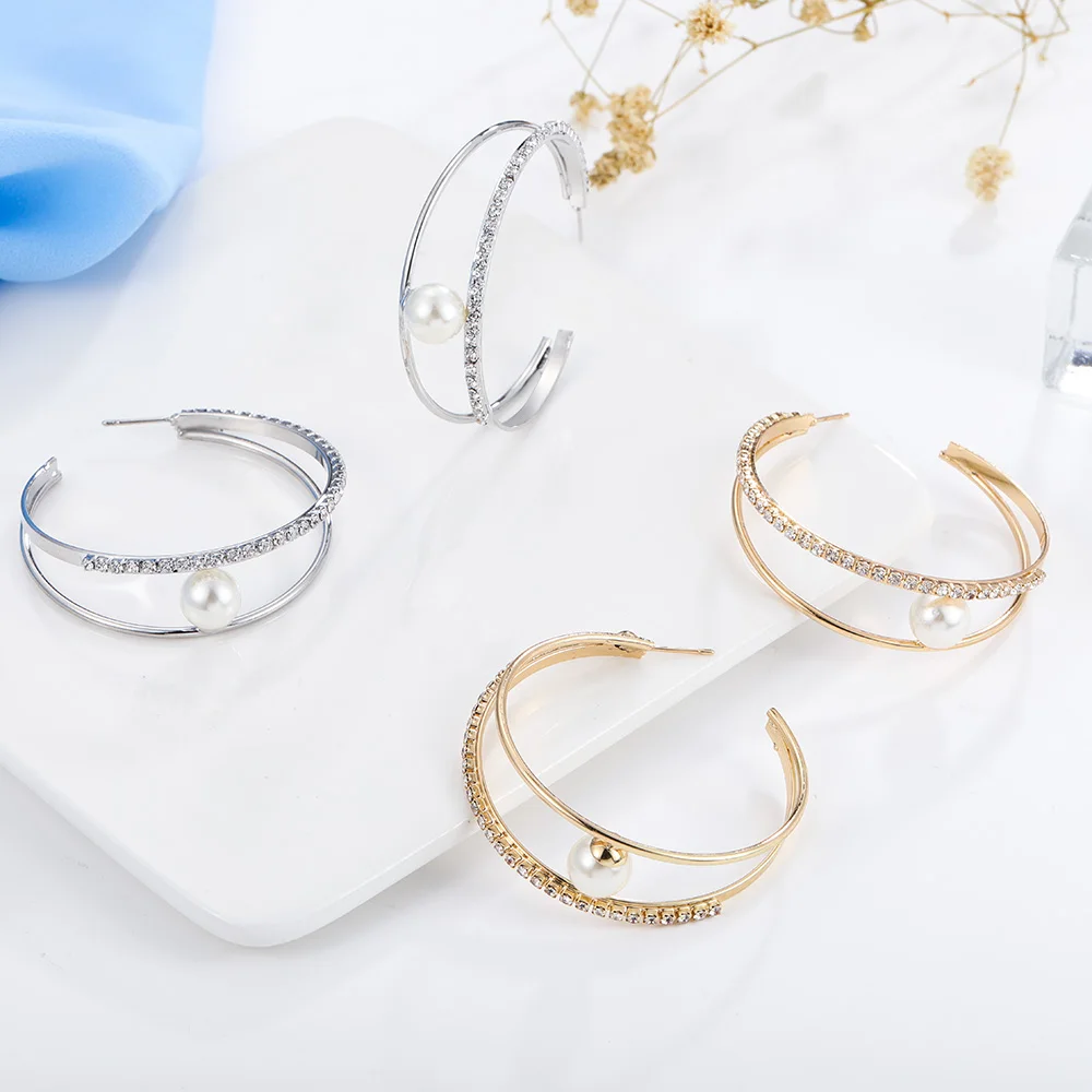 HanCheng Мода Западный стиль Большой Круглый Круг висячие серьги с жемчугом стразы