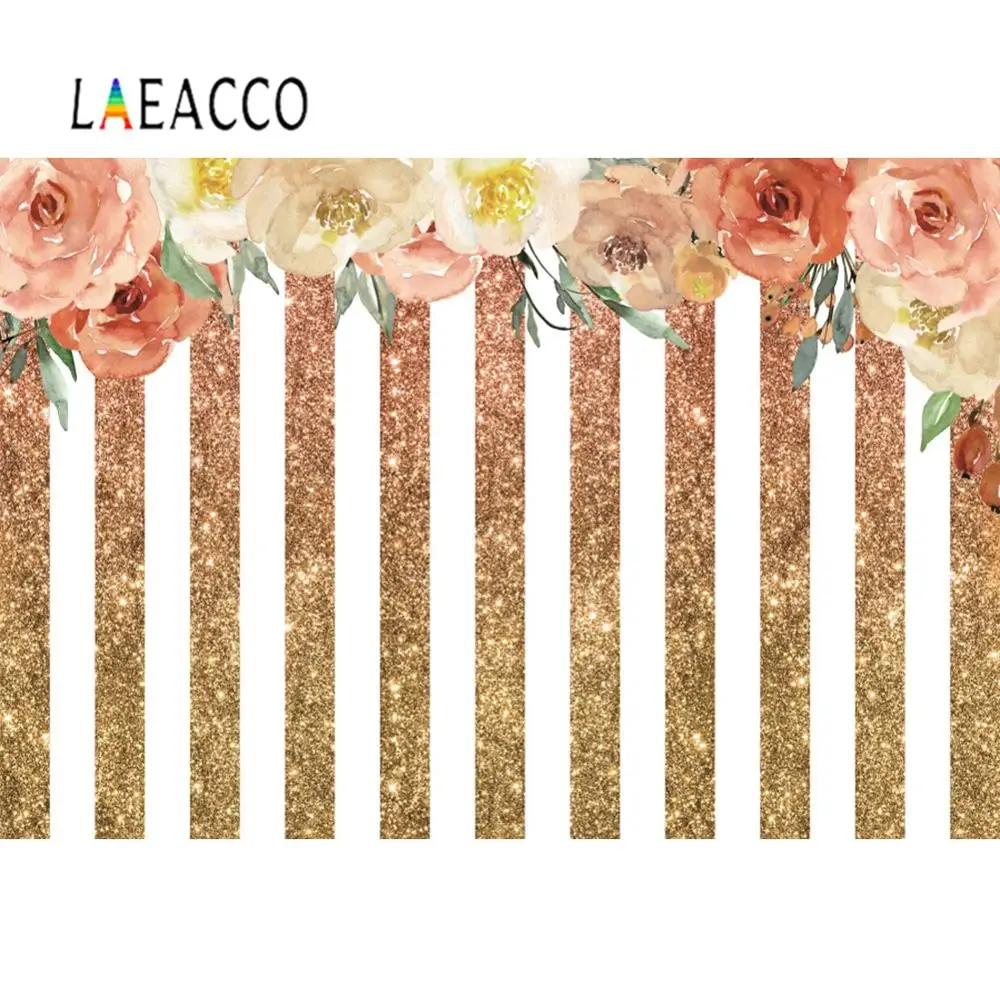 Виниловые фоны Laeacco для фотосъемки с золотыми и белыми полосками цветы