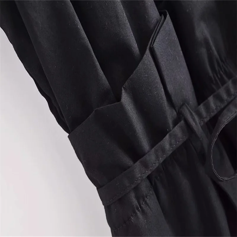 

Za 2021 Summer Woman Short Jumpsuit Embroidery Collar Black Playsuit Chic Short Sleeve Paperbag Waist Tie Button Women Playsuits