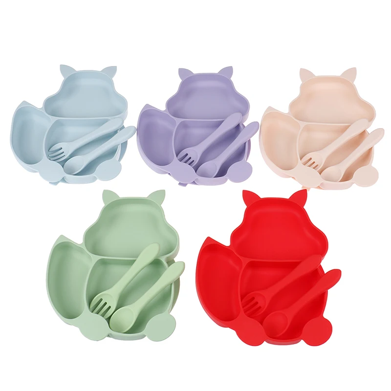 

Набор детских силиконовых тарелок с мультяшным рисунком, самокормящаяся Нескользящая тарелка на присоске, детская посуда, силиконовая тар...