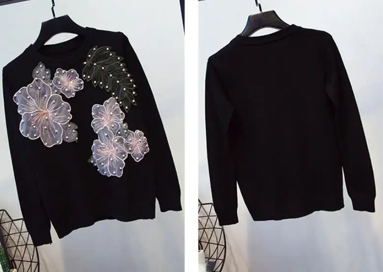 

Женский трикотажный костюм с цветочной вышивкой, свитер, пуловер + длинные брюки-карандаш, повседневный эластичный спортивный костюм, компл...