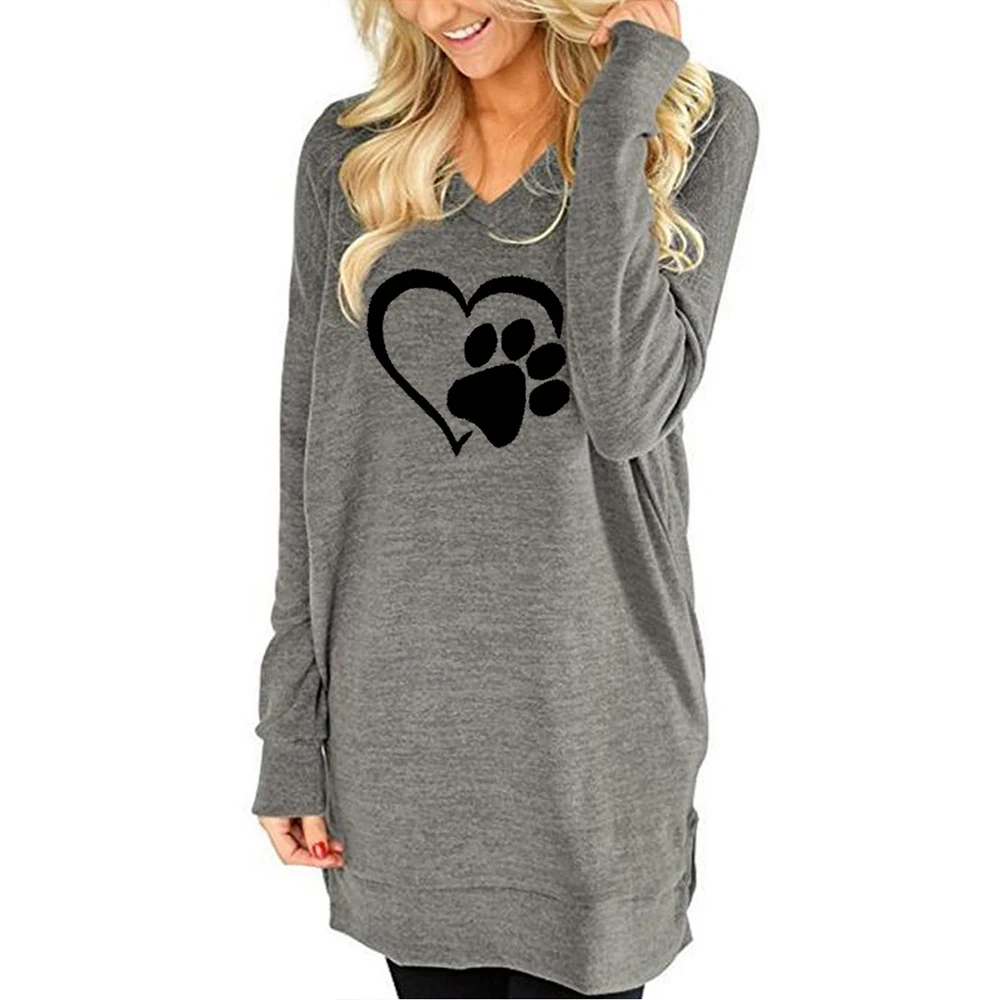 

VICABO Autumn Split T-Shirts Yellow Pockets Full Sleeve V Collar Printed Long Tops Casual Loose Female Tee Shirts Graphic-Tee