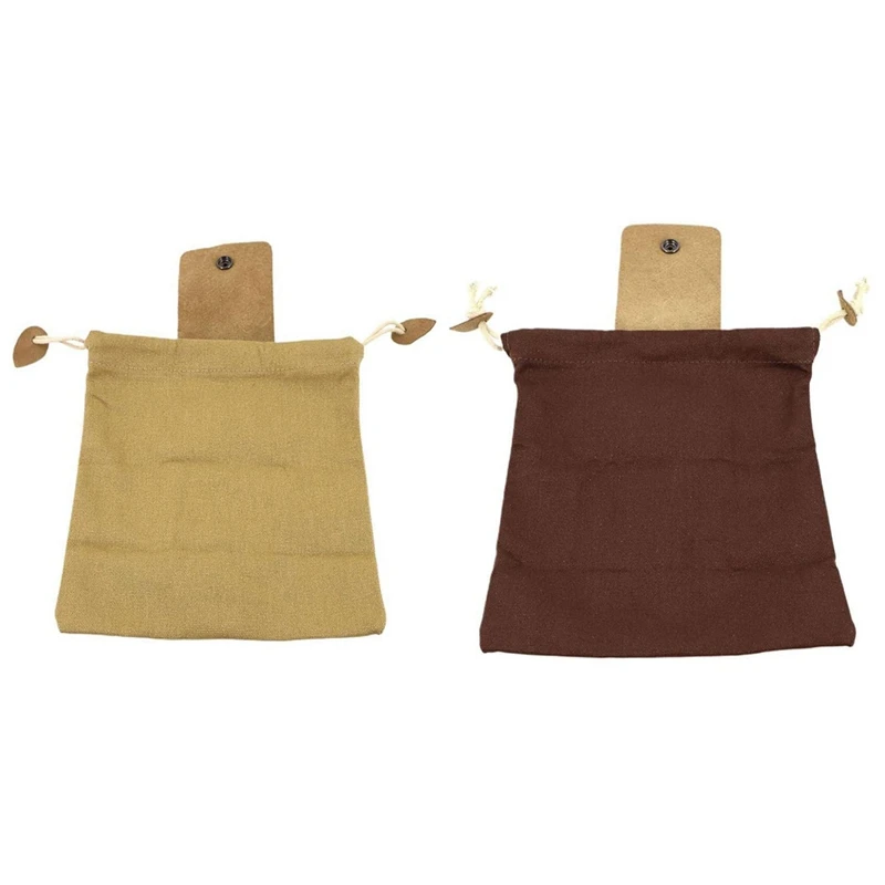 

2 шт., складная холщовая поясная сумка на шнурке, с кожаным чехлом