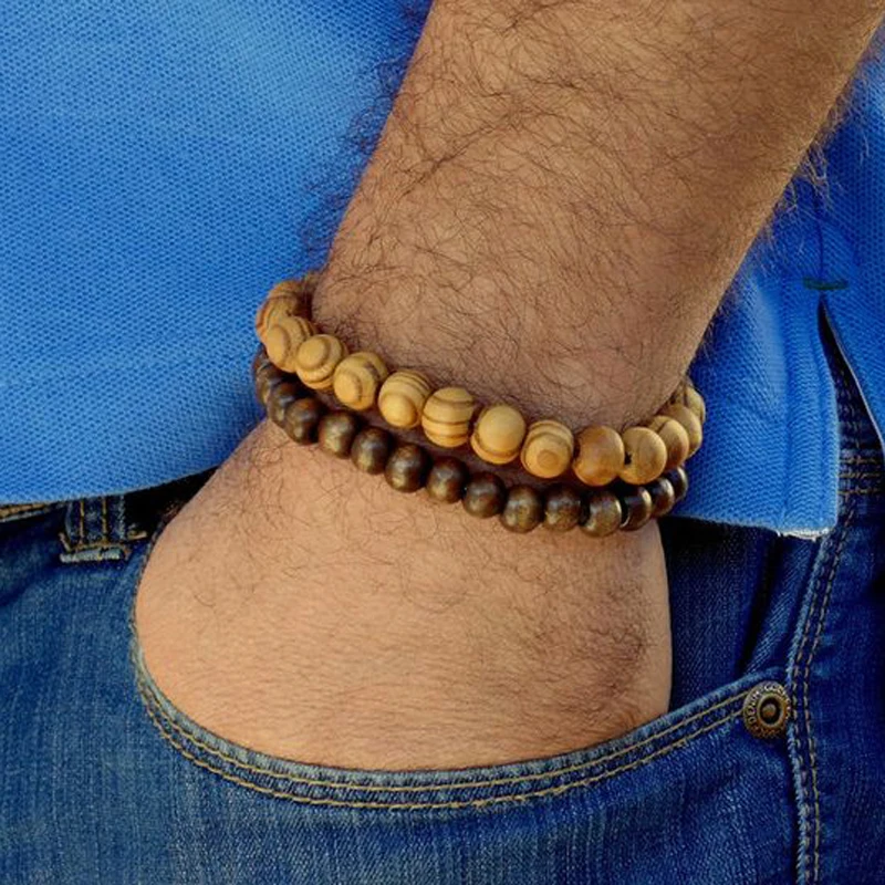 Регулируемые деревянные браслет Будда из бусин мужские браслеты ручной работы