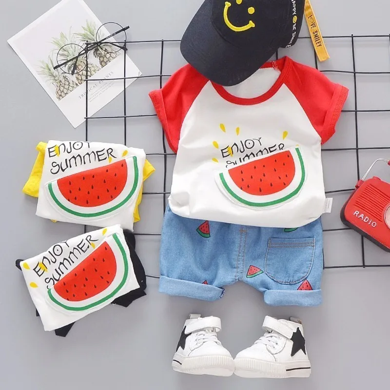 Летняя одежда для маленьких девочек Модная мальчиков Футболка с карманами в виде