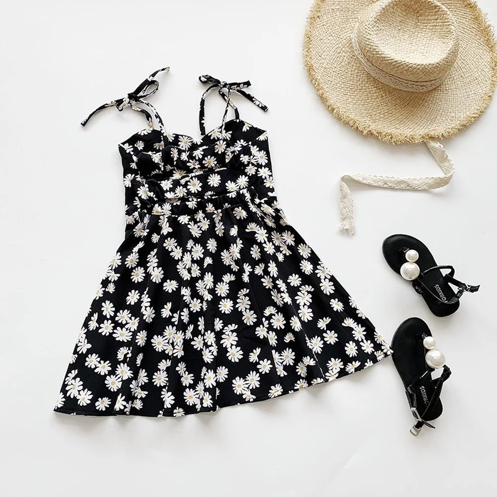 

Girls Sling Dresses2021Summer FashionChildren's Clothing Small Daisy Print Skirt Baby Girl Korean Style Sweet Princess Dress1-6Y