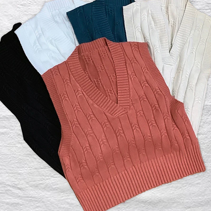 

Autumn Winter Sweater Vest Women's Sweater Korean Elegant Student V-neck Pullover Loose Casual Knitting Outerwear Vest
