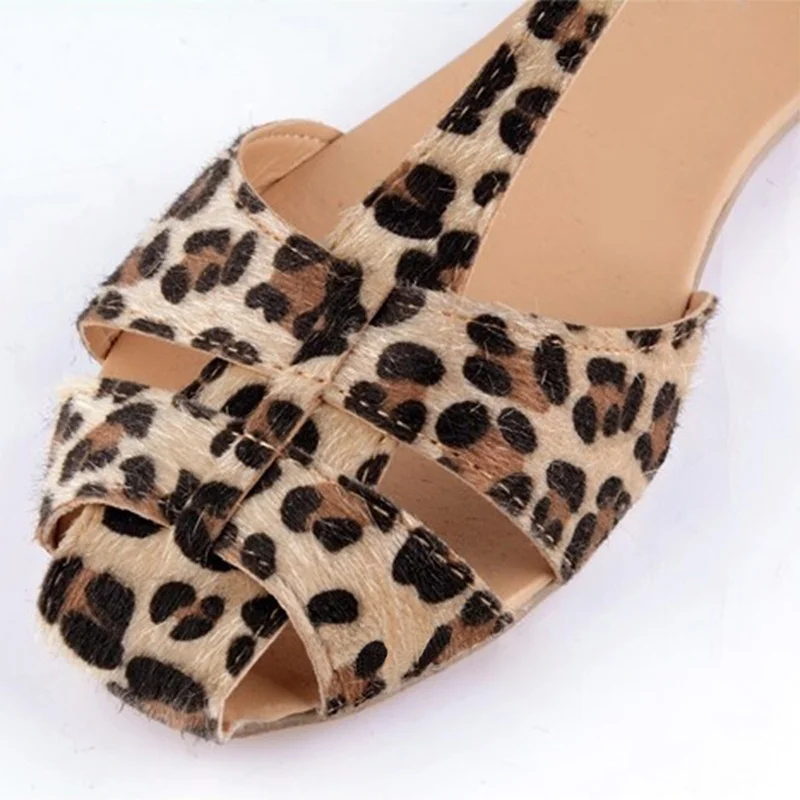 

New. MDUG Women leopard sandals ankle buckle suede female summer ballet flat shoes fashion soft ladies casual shoes