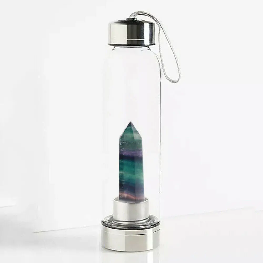 Colorful Fluorite 500 мл, бутылка для воды из натурального кварца, кристалл, камень, обелиск, натуральная энергия, гравий, драгоценный камень, стеклянная чашка, для спорта на открытом воздухе, дома, подарок - Цвет: Colorful Fluorite