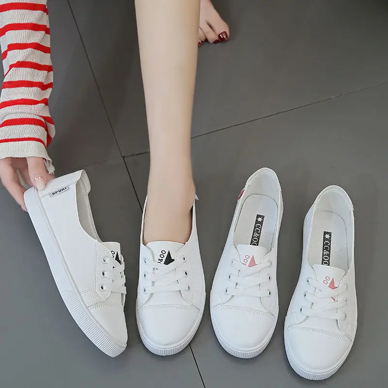 

Comfortable Women's Casual Flat Lace-up Shoes Summer Breathable Flat Bottom Gym Light Soft New Women's PU Leather Sports Shoes