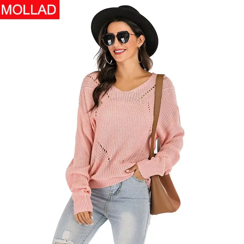 

Women's Clothing Knitwear Top 2020 Spring New V-neck Solid Color Sweater for Women Casual Pink Pullover Knit Women's Sweaters