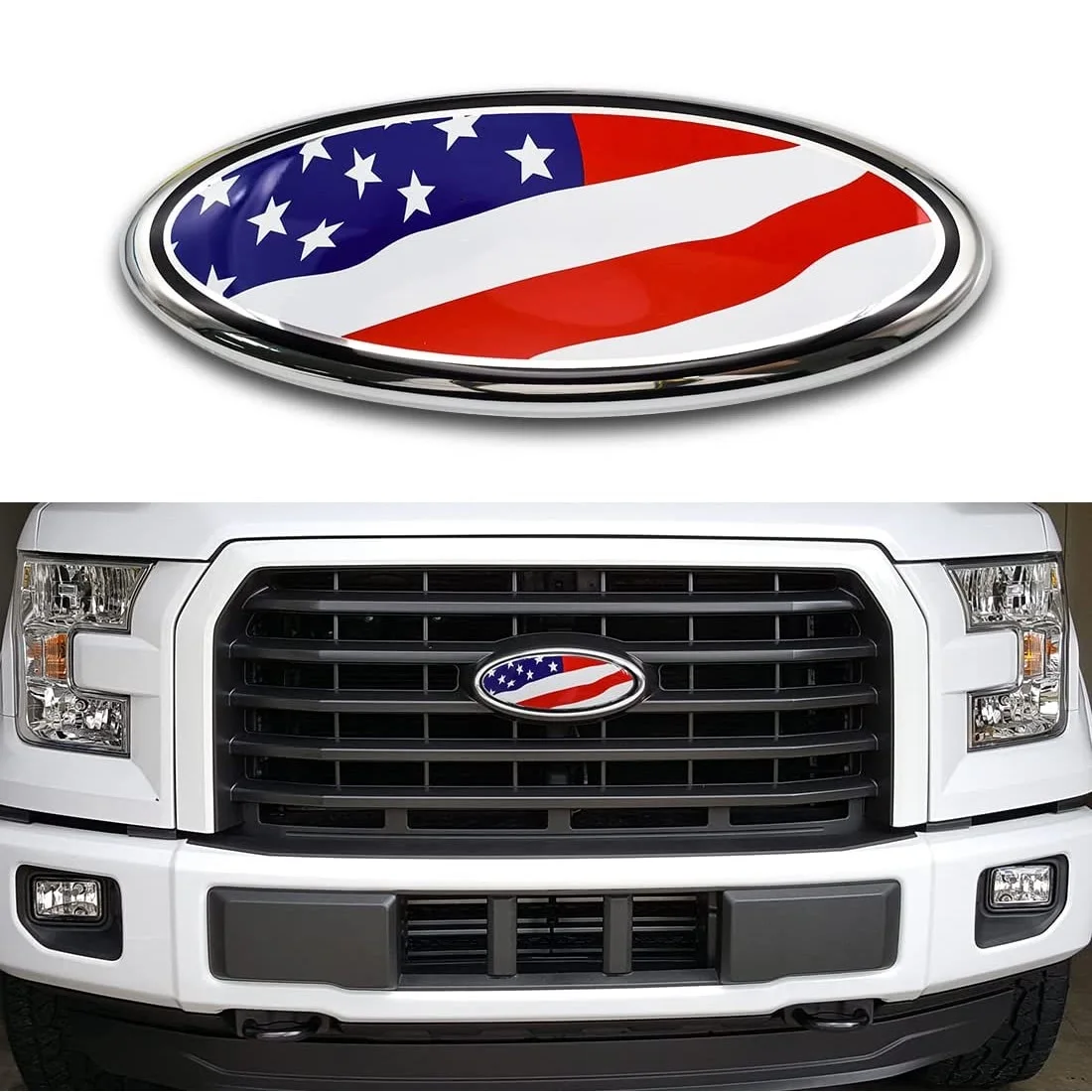 

For Ford F150 F250 F350 Edge Explorer RANGER EXPEDITION Car Front Badge Hood Emblem US Flag Logo Grille Rear Stickers Styling