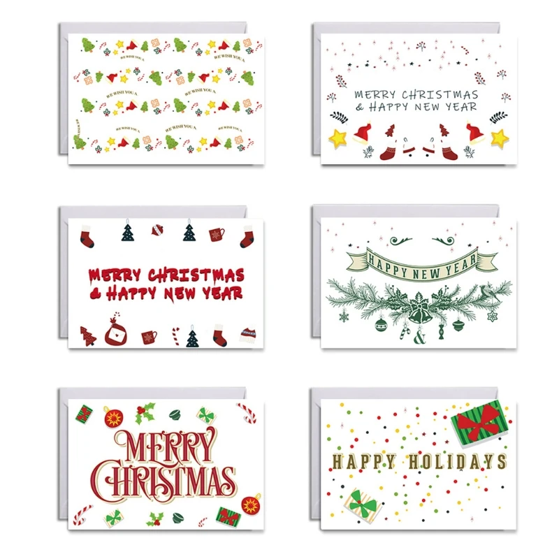 

6 шт./компл. рождественские поздравительные открытки со штативом Счастливого Рождества нового года дизайны зимние праздничные открытки для...