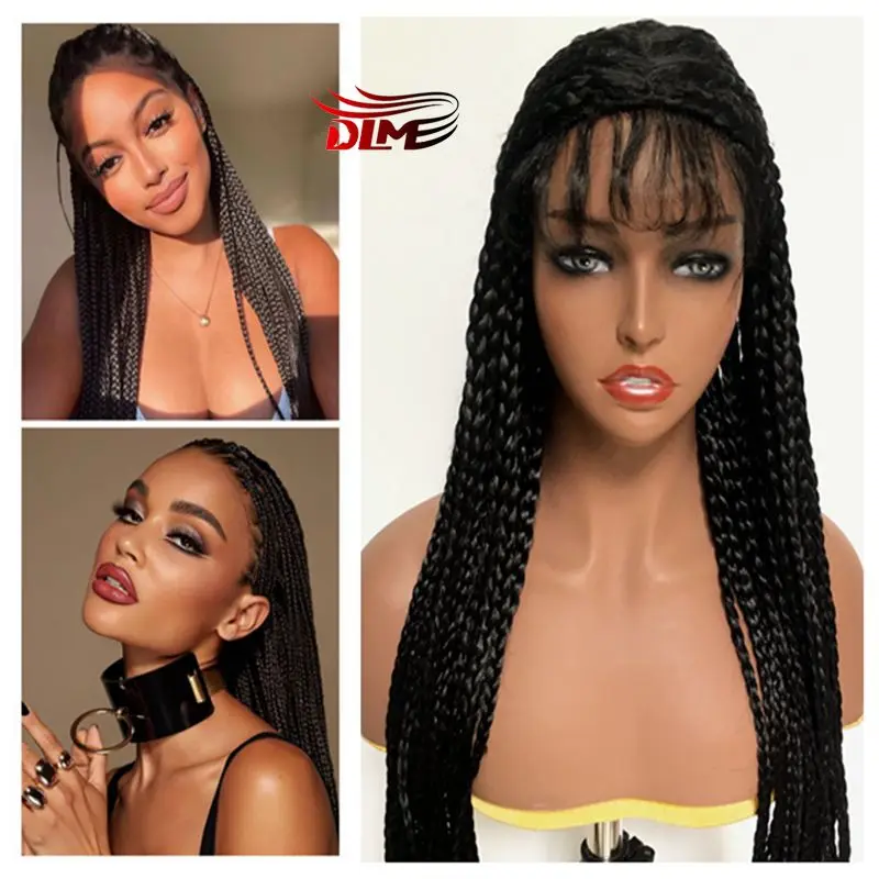 DLME Braid Wig With Baby Hair Heat Resistant Fiber Hair Synthetic Braided Wigs For Black Women  Afro Braided Black Box Braided