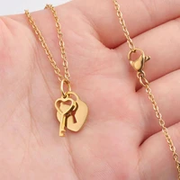 lokaer trendy stainless steel love heart key pendant necklaces gold chain link chokers necklace for women girls