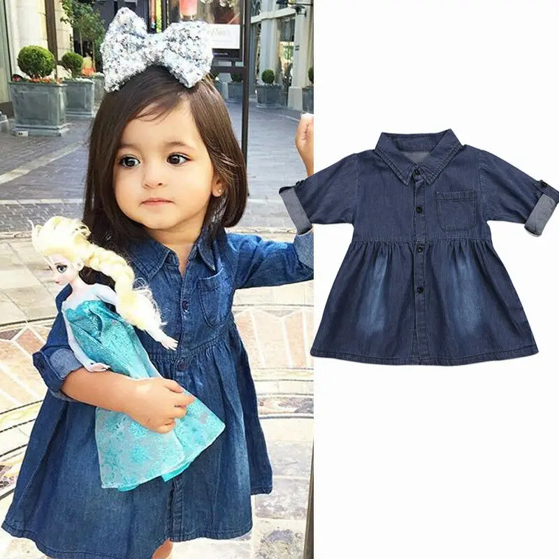 Vestidos Girls Clothes Autumn Fall Dress 2019 Jeans Teenage Party Princess Solid Children Costume for Kids 2-5Y | Детская одежда и