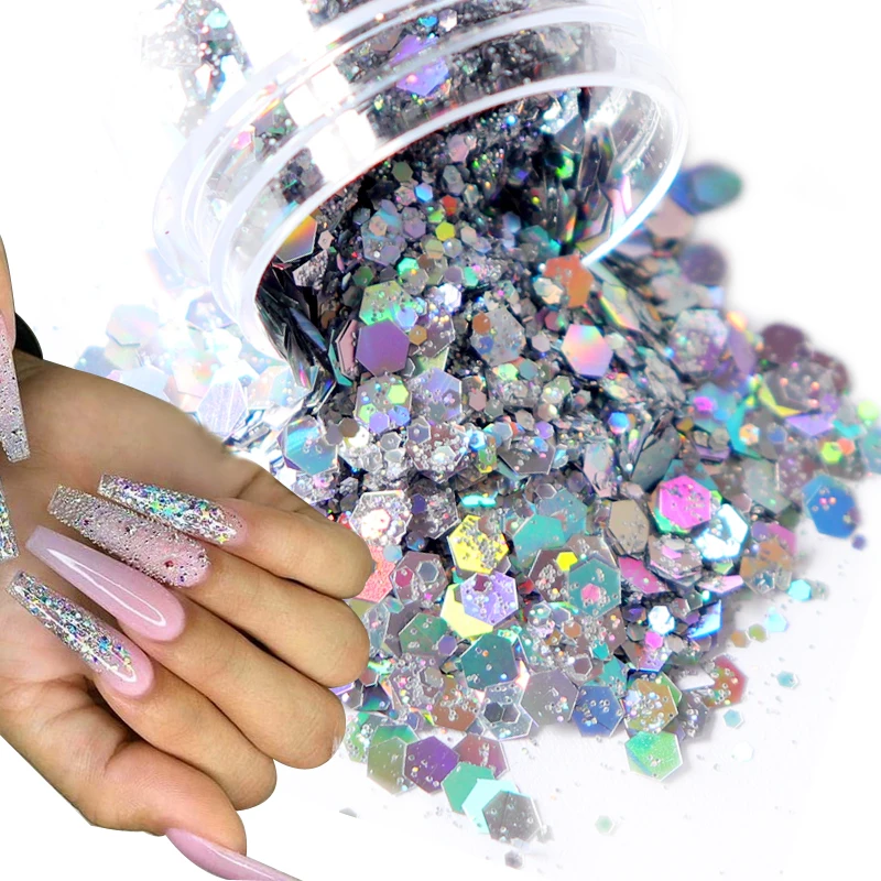 

15Pcs Nail Mermaid Glitter Flakes Sparkly Holographic Mix Laser Hexagon Colorful Sequins Polish Manicure Nails Wholesal Supplier
