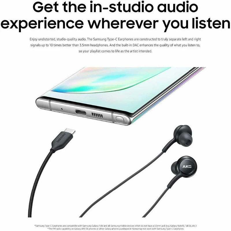 Наушники-вкладыши Samsung Galaxy Note 10 S20 Plus Type-C проводные наушники с микрофоном