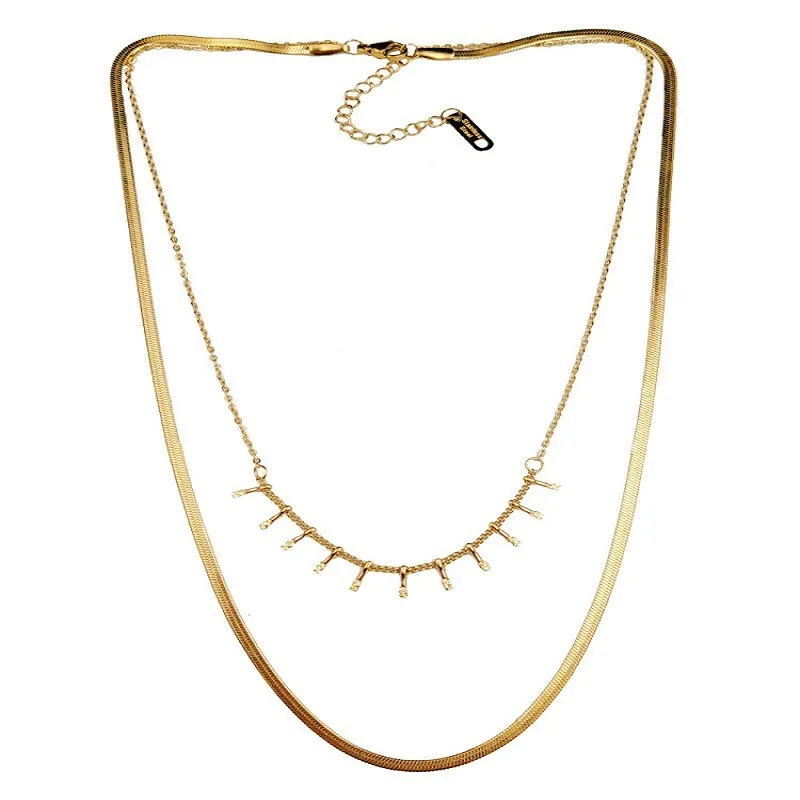 

European and American Double-Layer Titanium Steel Non-Fading Necklace Female Clavicle Chain Cold Style Simple ElegantTemperament