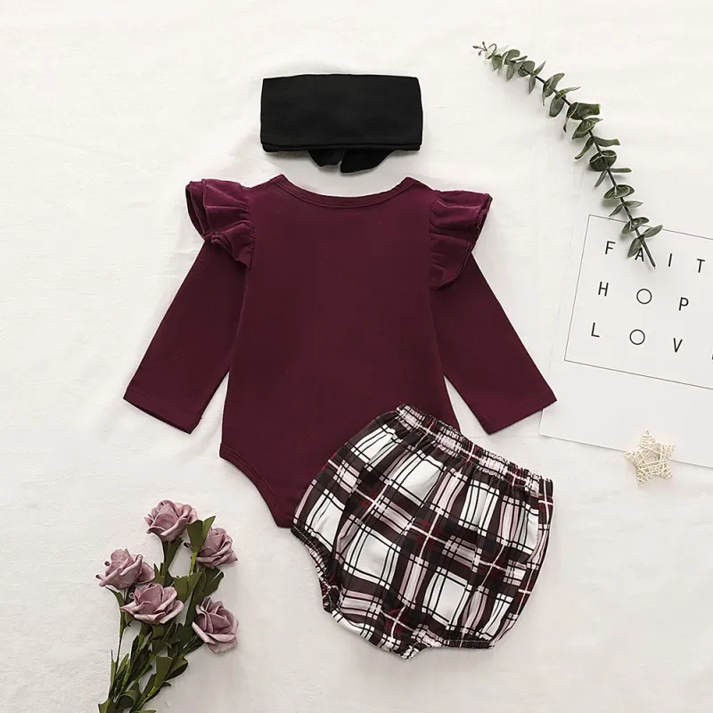 

Baby girl clothes set fly sleeve romper +floral pants +headband clothes autumn wear 6M-2T