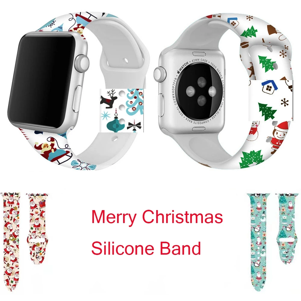 Ремешок для Apple Watch 5 4 3 2 1 Рождественский подарок из силикона с цветочным принтом