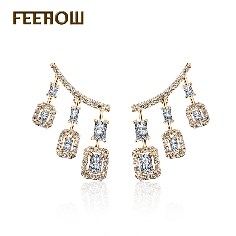 FEEHOW оптовая цена Люстра квадратной формы висячие серьги с чешским камнем женские
