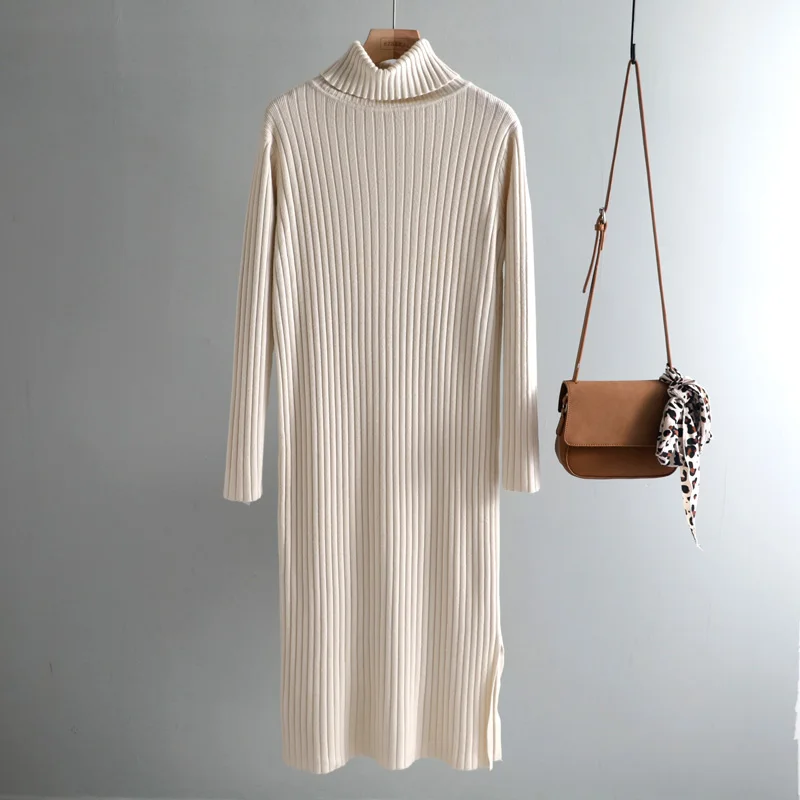 Платье Свитер женское длинное с отложным воротником на осень/зиму|Женские