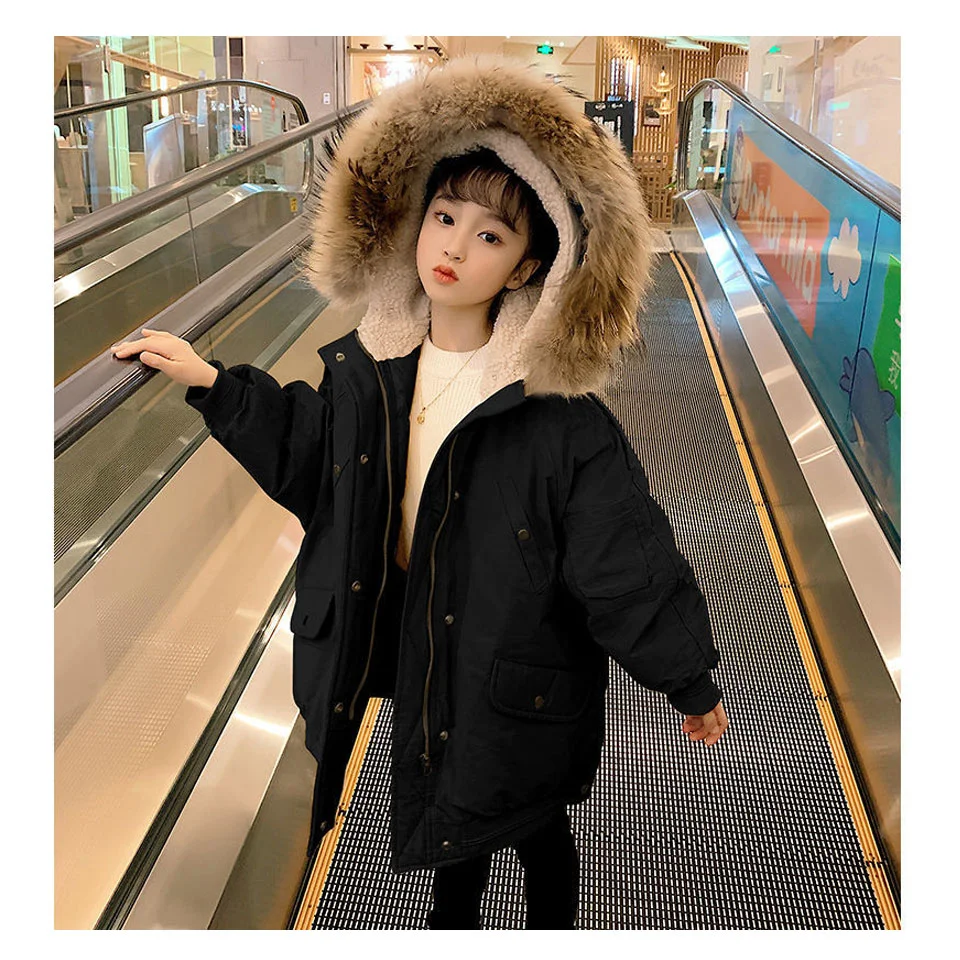 

Baby Girl Coats 2021 Winter Thicken Fur Hooded Parkas Jackets For Toddler Girl Warm Down Cotton Outwear Clothes Age For 4-14Year