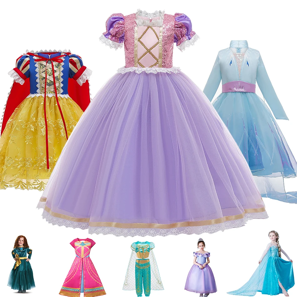 Платье принцессы для девочек рапунзл Снежная королева костюм Эльзы жасмин