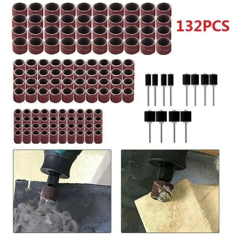 

132Pcs Polishing Wheel Sanding Bands Drum Sleeve Grit Mandrel For Rotary Tool Kit Accessories High Quality
