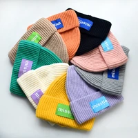 korean ins simple large cloth label knitted hat autumn and winter warm letter ear protection all matching woolen pullover