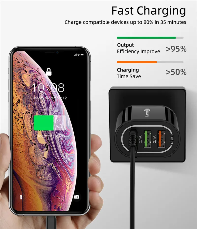 18 Вт Быстрая зарядка 3,0 USB зарядное устройство 3 порта QC3.0 Быстрая зарядка для iPhone 11 11Pro Max samsung S10 huawei P30 настенное зарядное устройство адаптер