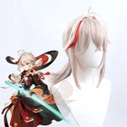 Синтетический короткий парик Kazuha Genshin Impact с челкой, шарые листья, преследуют диким волнам, пепельный, белый, серебряный, косплей парик для вечерние