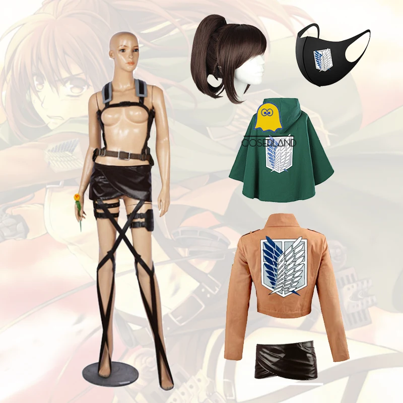 

Attack on Titan Sasha Braus Cosplay Costume Cloak Jacket Skirt Shingeki no Kyojin Straps Sasha Blouse Brown Wig Scouting Legion