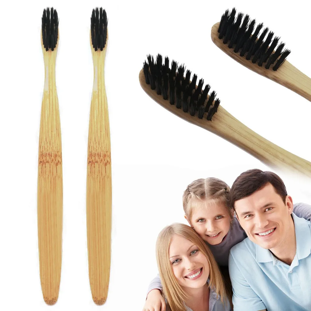 

2pc Wooden Toothbrush Solid Bamboo Handle Soft Fibre Eco-friendly Teeth Brushes Cleaning Adult Oral Care Healthy Products