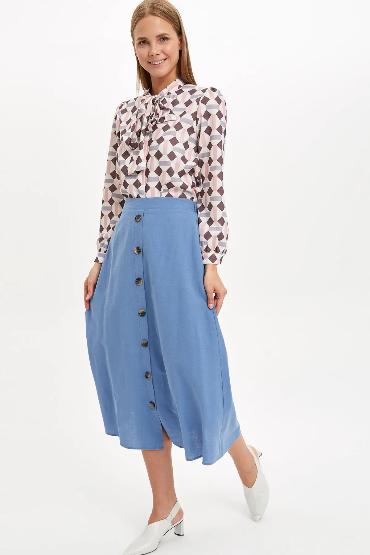 

Modest Button Woven Skirt Women Muslim Clothing Skirt