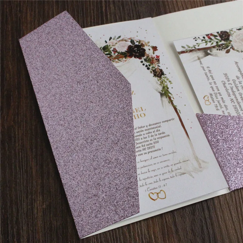 Подарочный набор сливового свадебного приглашения трехскладной карман