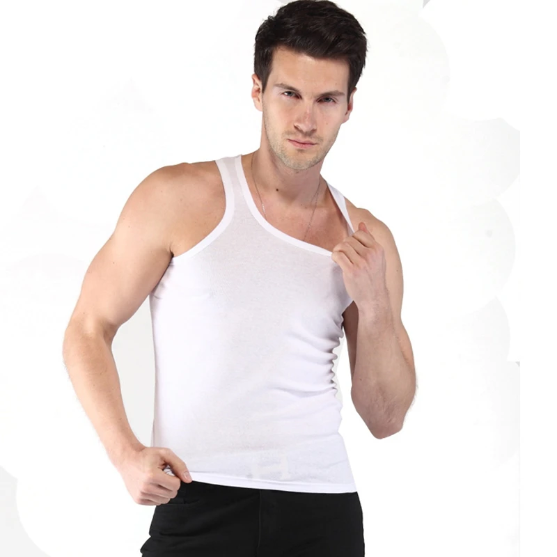 

2021 Men's All Cotton Undershirt Solid Color Seamless Underwear Close-fitting Broad Shoulders V Neck Vest Comfortable T-shirt
