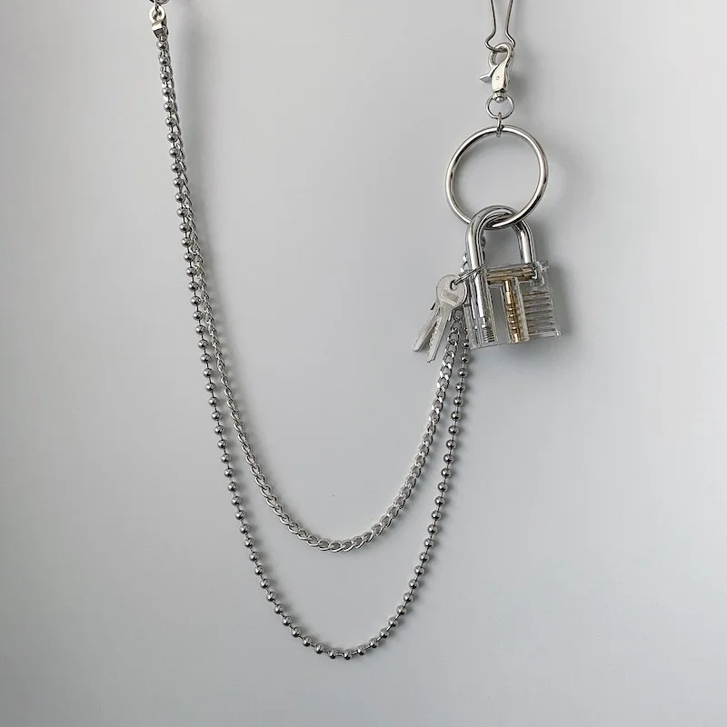 Цепочка для брюк в стиле панк металлическая двухслойная цепь с кулоном виде