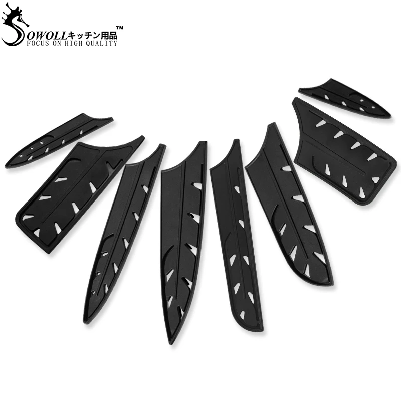 Набор из 8 черных пластиковых защитных лезвий для кухонных ножей футляр