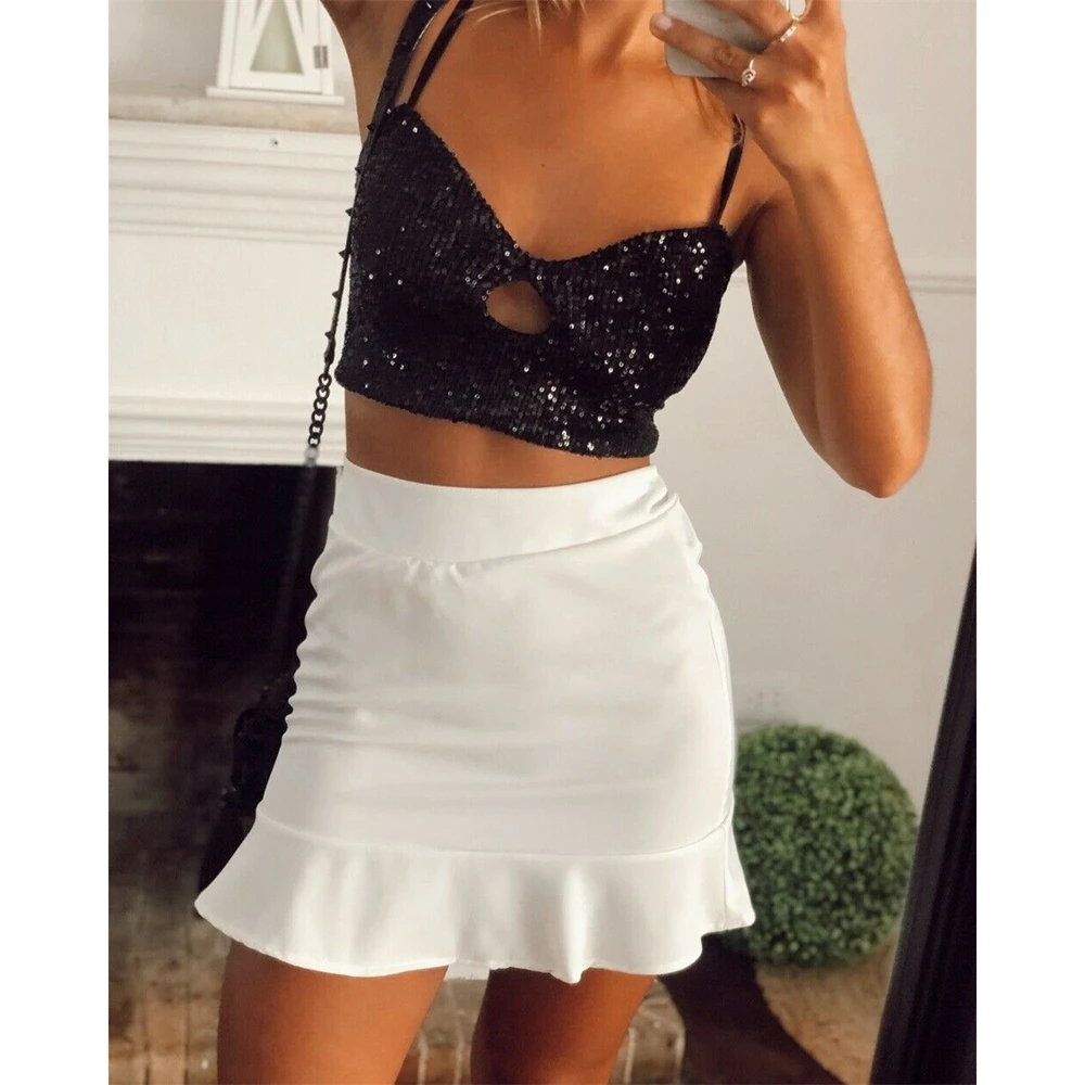 Женский сексуальный Повседневный блестящий топ без рукавов с блестками майка