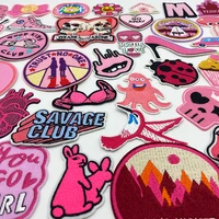 pink embroidery patches for t shirt high heels flower devil fish heart iron on stripes appliques clothes stickers badges