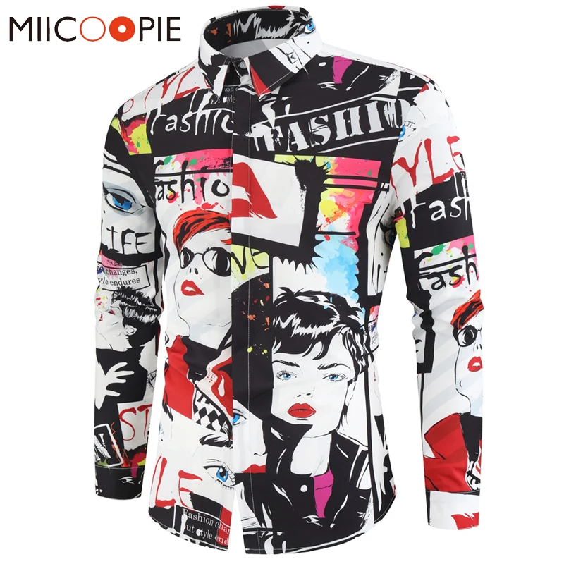 Мужская рубашка с длинным рукавом Повседневная принтом в гавайском стиле 2020