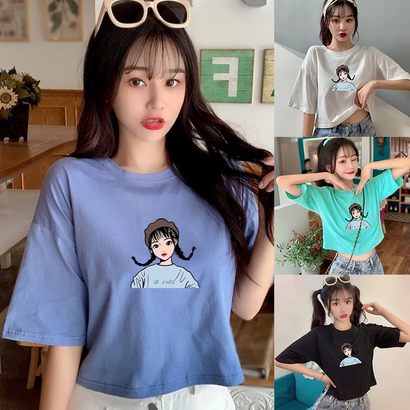 

Summer Women Graphic Sweet Girl Tees Round Collar Short Sleeve Lady Clothes Print Female Short T-Shirt