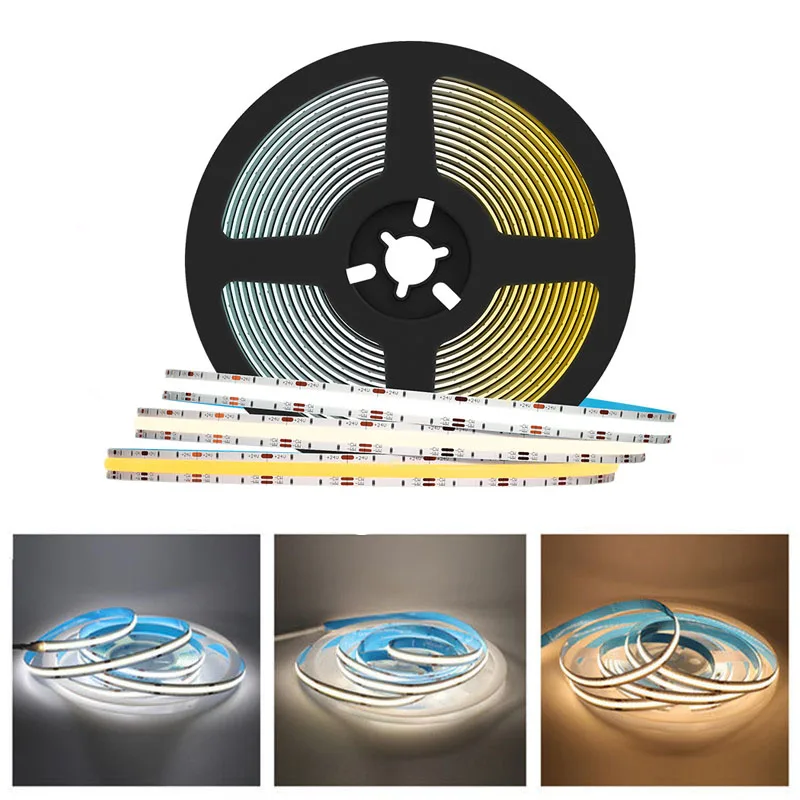 

COB LED Strip 320 384 528 LEDs High Density Flexible COB LED Lights DC12V 24V RA90 3000K 4000K 6000K LED Tape 5m/lot