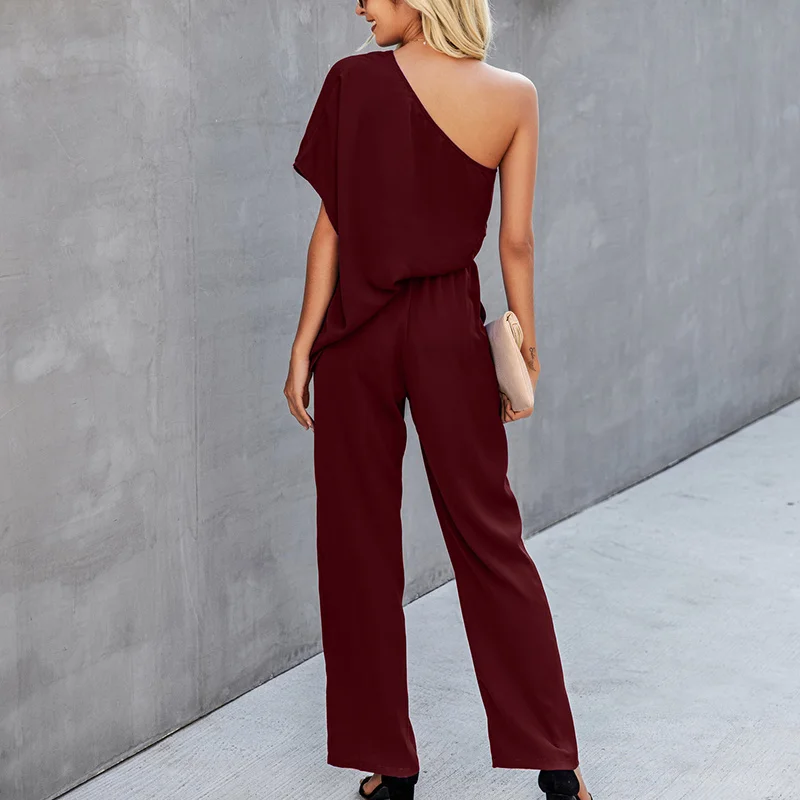 Комбинезон женский однотонный эластичный на одно плечо с открытой спиной и