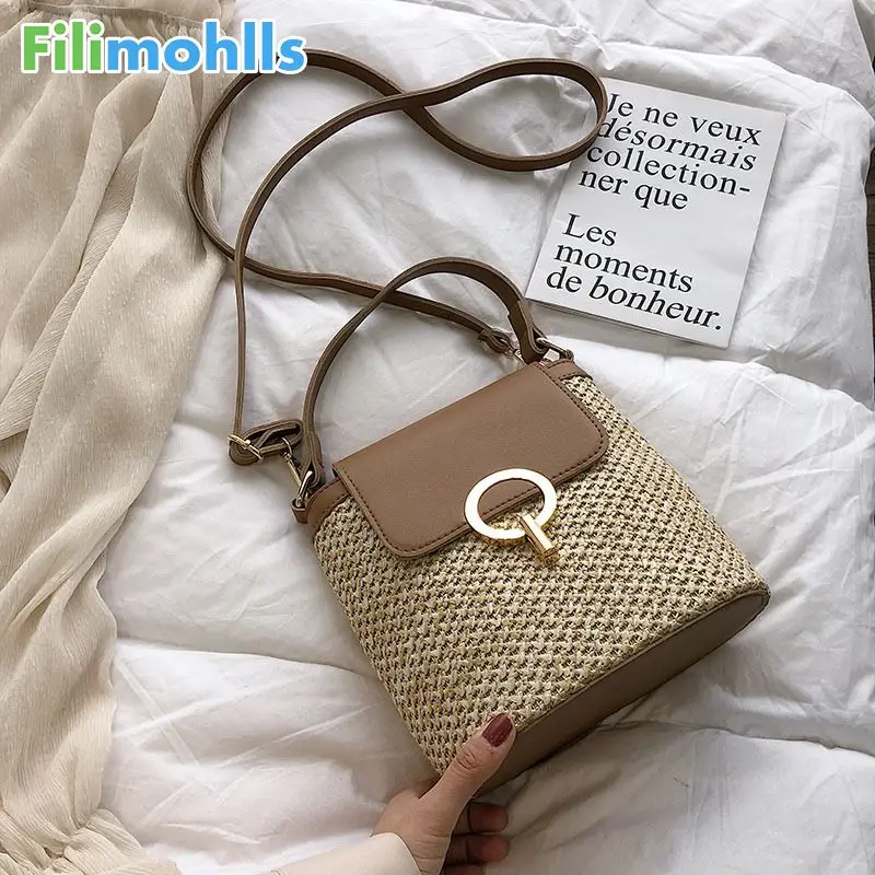 

Small Straw Bucket Bags For Women 2022 Summer Crossbody Bags Lady Travel Purses and Handbags Female Shoulder Messenger Bag