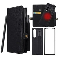 for samsung galaxy z fold 3 wallet case with 2 s pen holders pen not includedluxury leather s pen slot 2 in 1 detachable cover