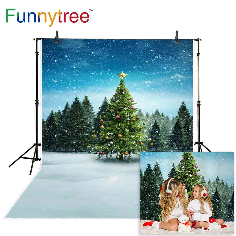 Рождественский фон Funnytree для фотосъемки с изображением голубого неба и снега |