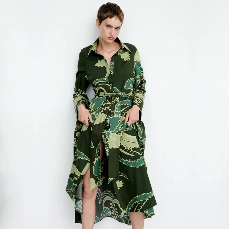 

Женское летнее платье Unizera 2021 Za, новое женское платье с поясом и принтом